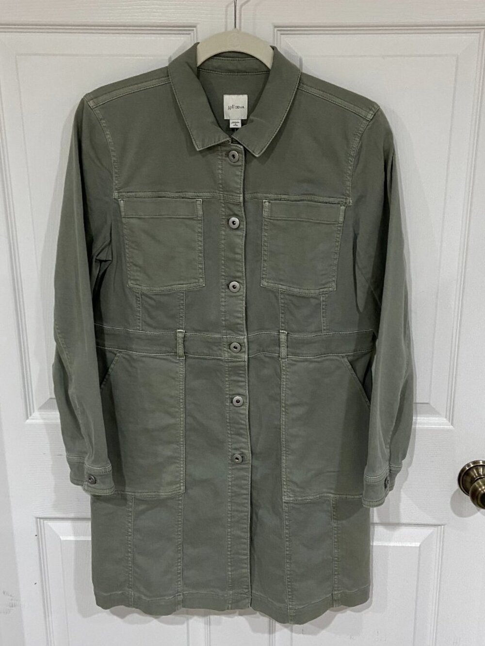 J. Jill Long Denim Jacket - Light Smoky Olive - Size Small Petite - NWT